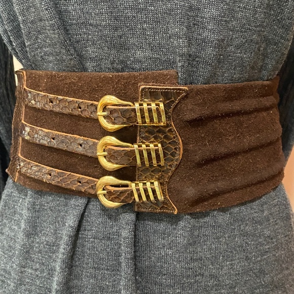 Miss Dior Three Buckle Suede Leather Brown Belt XS vintage
